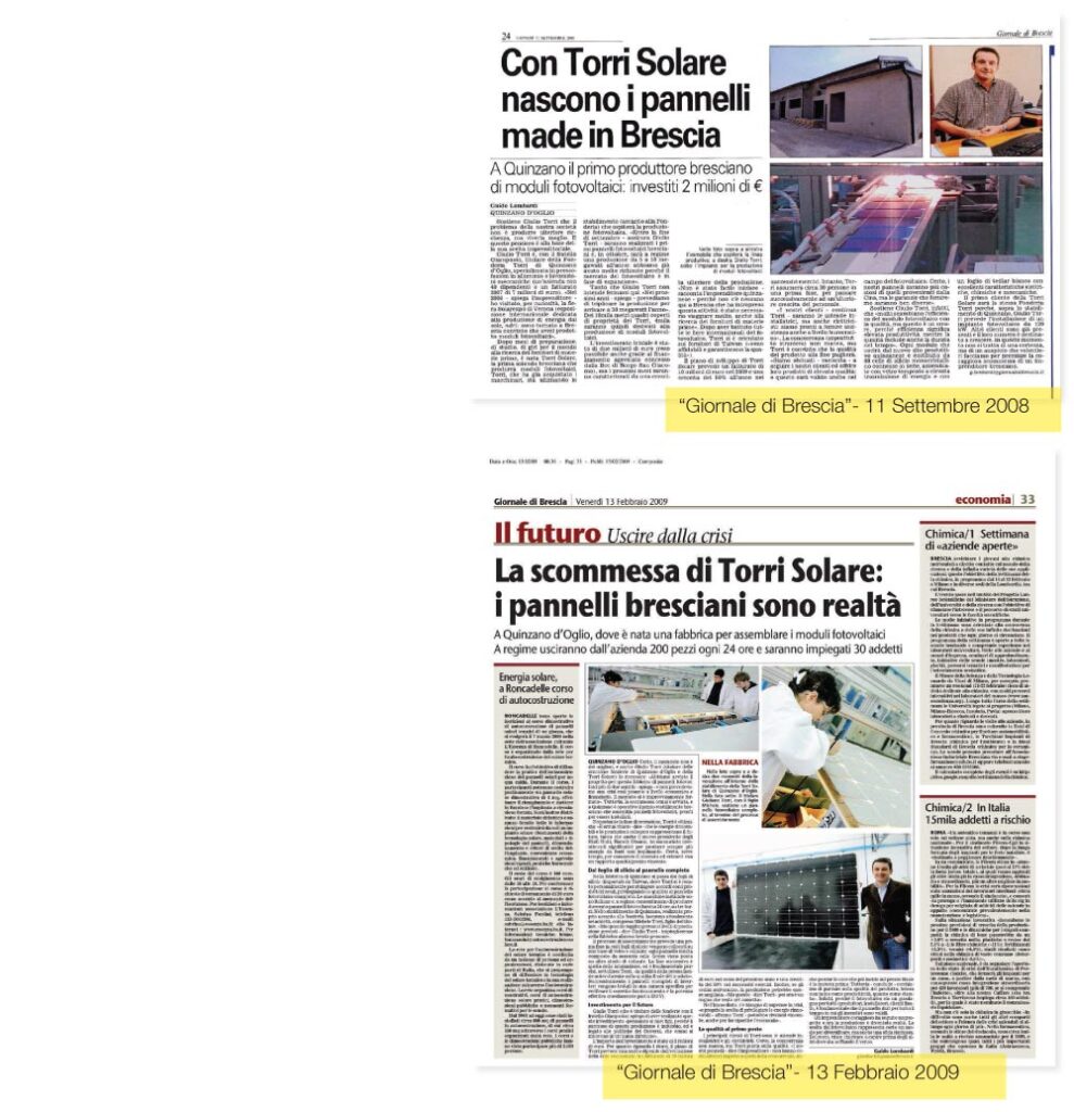 Fotovoltaico Brescia articoli giornali Torri solare